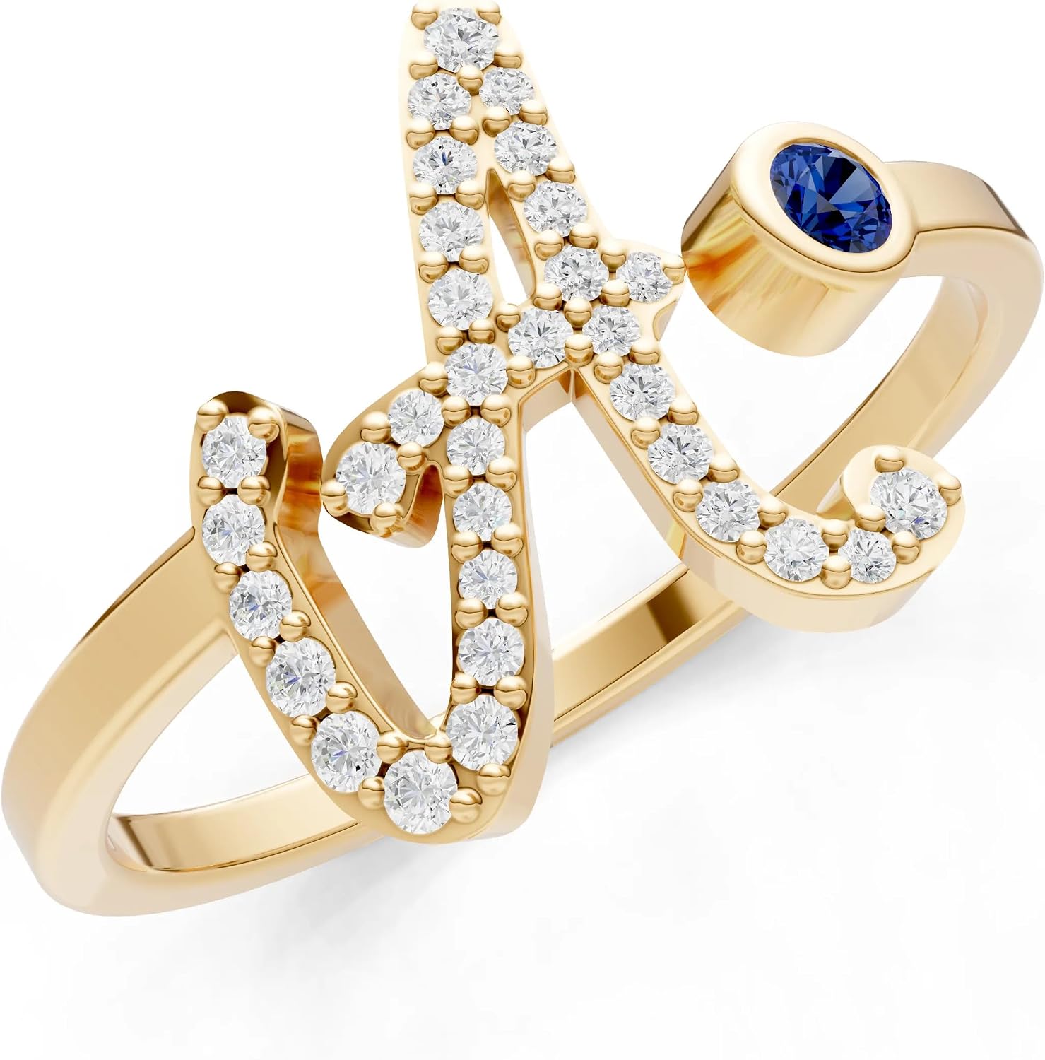 PEORA Round Cut Blue Sapphire Band Available in Solid 10K, 14K or 18K Ring – White, Yellow or Rose Gold