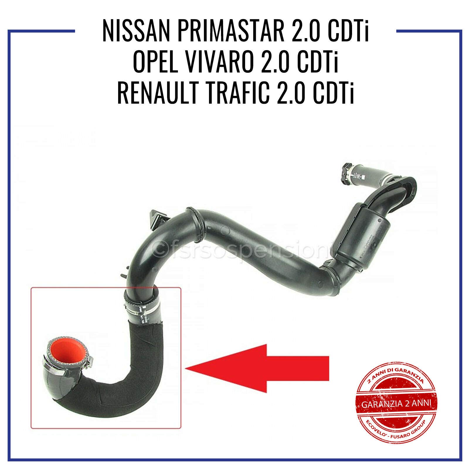 Manchon Intercooler Tube à Air Compatible Nissan Primastar, Opel Vivaro, Renault Trafic 2.0 CDTI