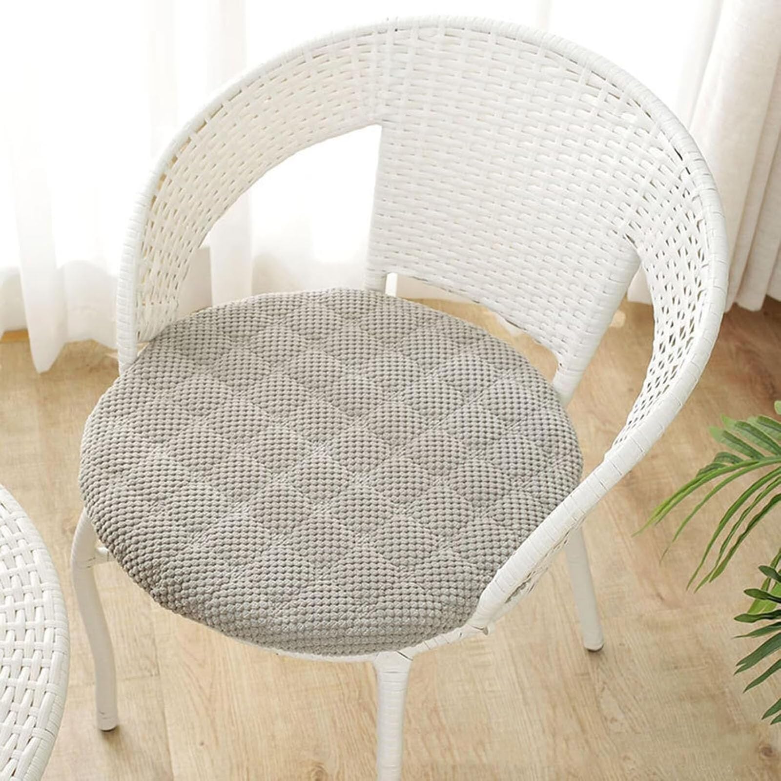 Coussin de chaise rond gris clair en velours côtelé lavable de 35 cm pour cuisine (lot de 6)