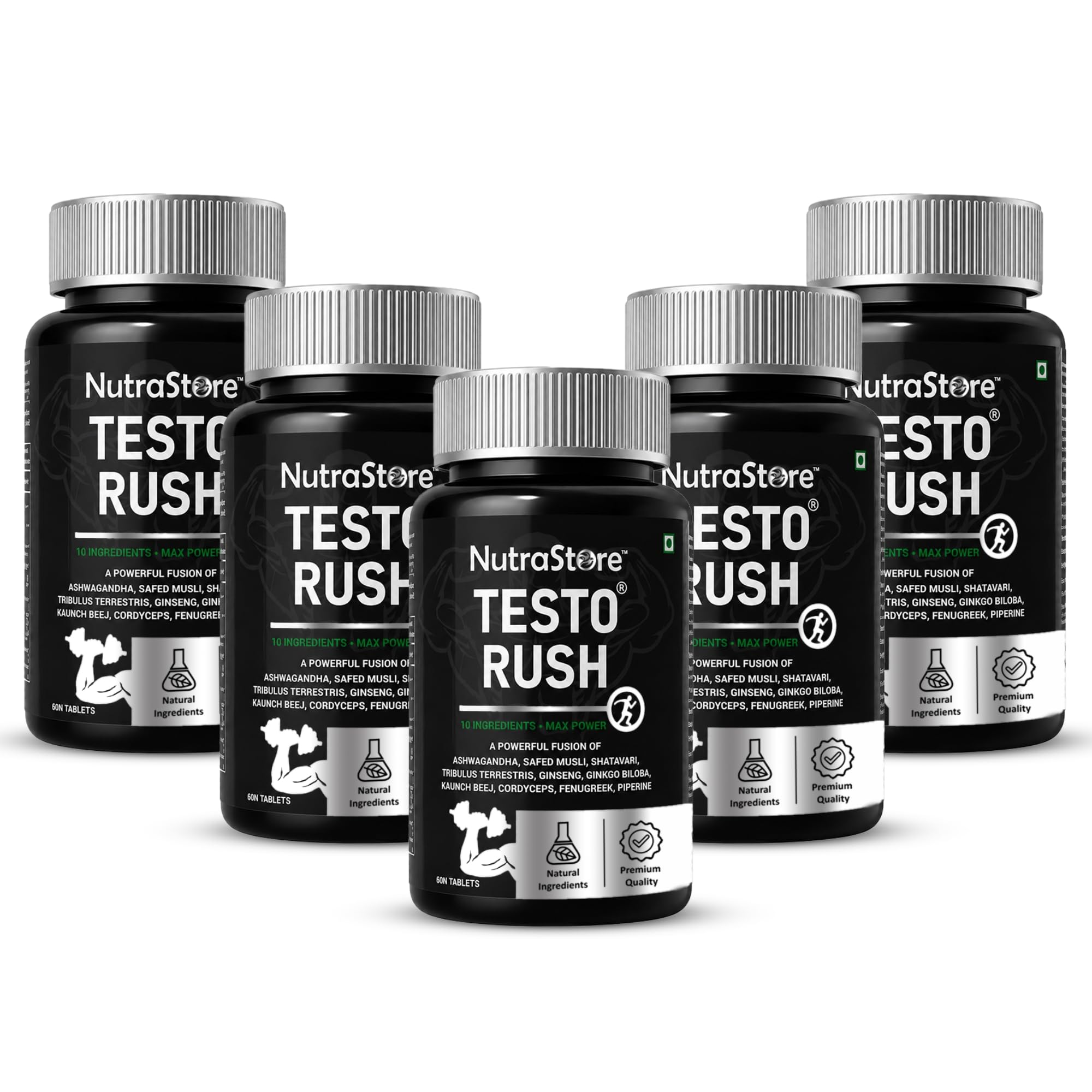 NutraStore TestoRush Mini (Pack of 2) | Testosterone Supplement for Men | 10-Natural Herbs | Ashwagandha, Safed Musli, Ginseng, Tribulus & Cordyceps | Energy, Vitality & Stamina | | 20 Tablets (60 Count (Pack of 5))-image-10