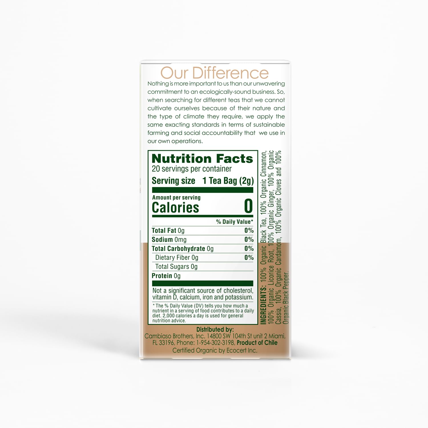 Garden of the Andes - Organic Chai Black Tea - 20-ct Boxes x6 (120 ct) - Caffeinated Spiced Indian Blend with Cardamom and Cinnamon - Robust Flavor and Aromomatic Warmth