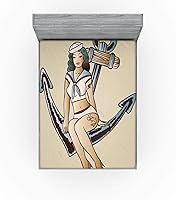 Vista 151 de Ambesonne - Sábana bajera ajustable multicolor, en colores y tres tamaños Azul y gris