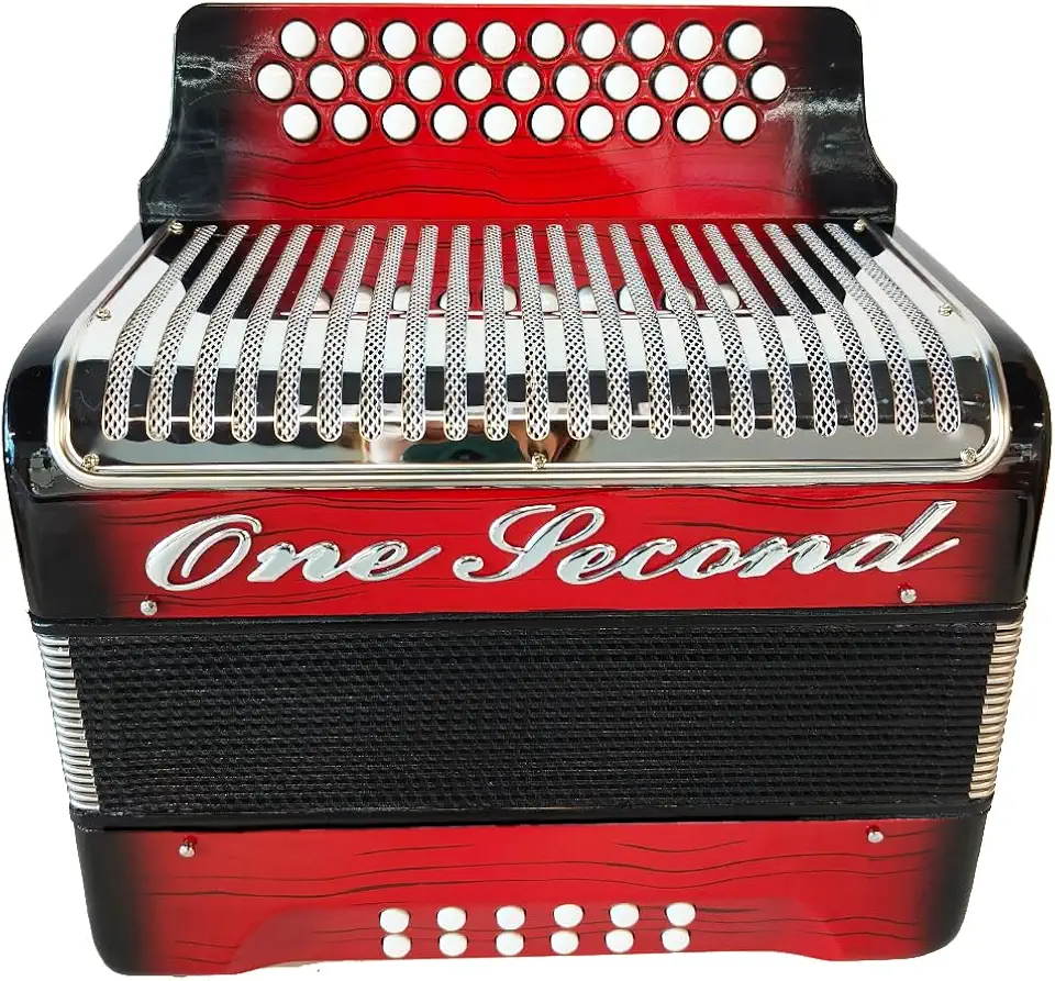 Um segundo acordeão de marca completa com 12 graves e 31 teclas (vermelho gradiente)