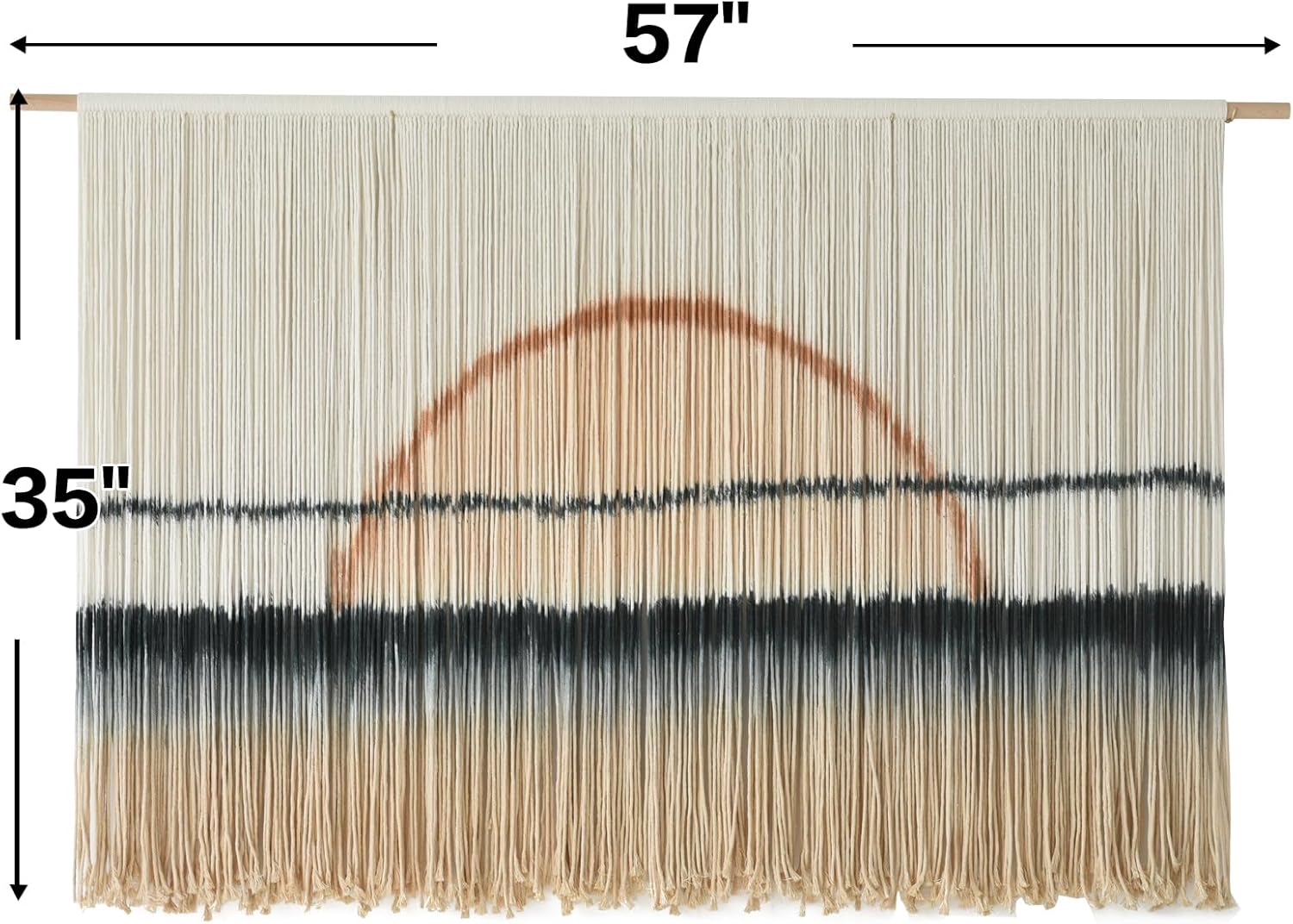 Jakalin Macrame Wall Hanging Large Sunset Dip Dye Boho Tapestry Handmade Woven Cotton Wall Art for Bedroom, Living Room, Above Bed Neutral Modern Minimalist Decor 57" Wx35 L