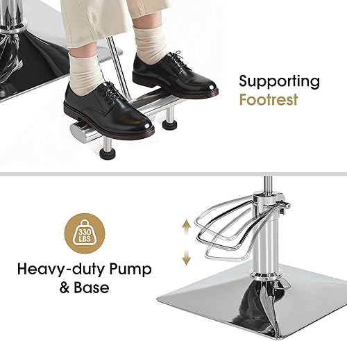 Miniatura 6 de BarberPub Silla de salón clásica de lujo para estilista, silla de peluquería hidráulica, equipo de spa de salón de belleza 8885 (blanco crema)