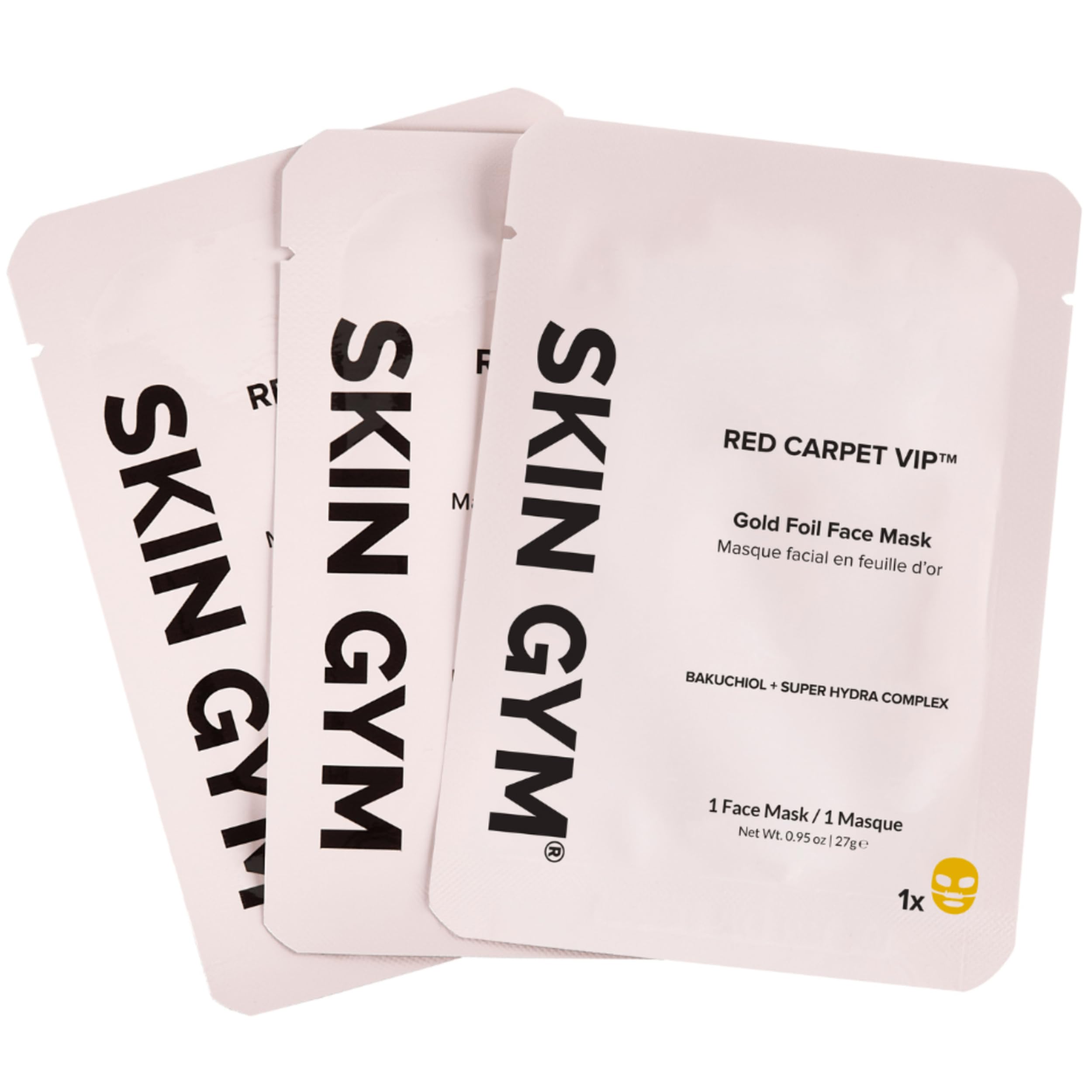 Gold Foil Face Mask - With Bakuchiol and Super Hydra Complex With Sodium Hyaluronate and Amino Acids- Soothing, Anti Aging, Depuffing and Anti Wrinkle, 3 Pack