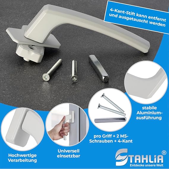 Stahlia Window Handles Aluminium (Pack of 10) White Ergonomic Balcony Door Handle Window Fittings Patio Door Handle Handle for Windows Window Olive
