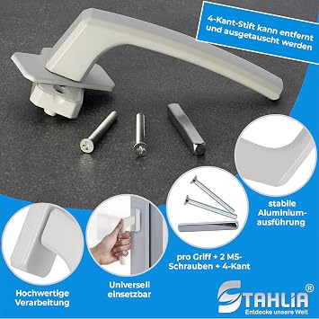 Stahlia Window Handles Aluminium (Pack of 10) White Ergonomic Balcony Door Handle Window Fittings Patio Door Handle Handle for Windows Window Olive