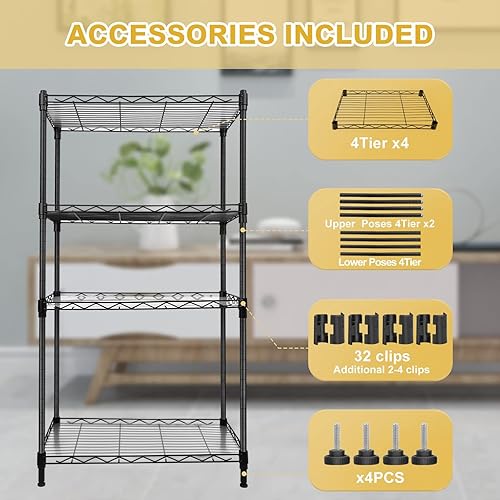 Miniatura 7 de GPRF Estantería de alambre de 4 niveles y almacenamiento, estantes ajustables para almacenamiento de estanterías de alambre de metal para garaje,