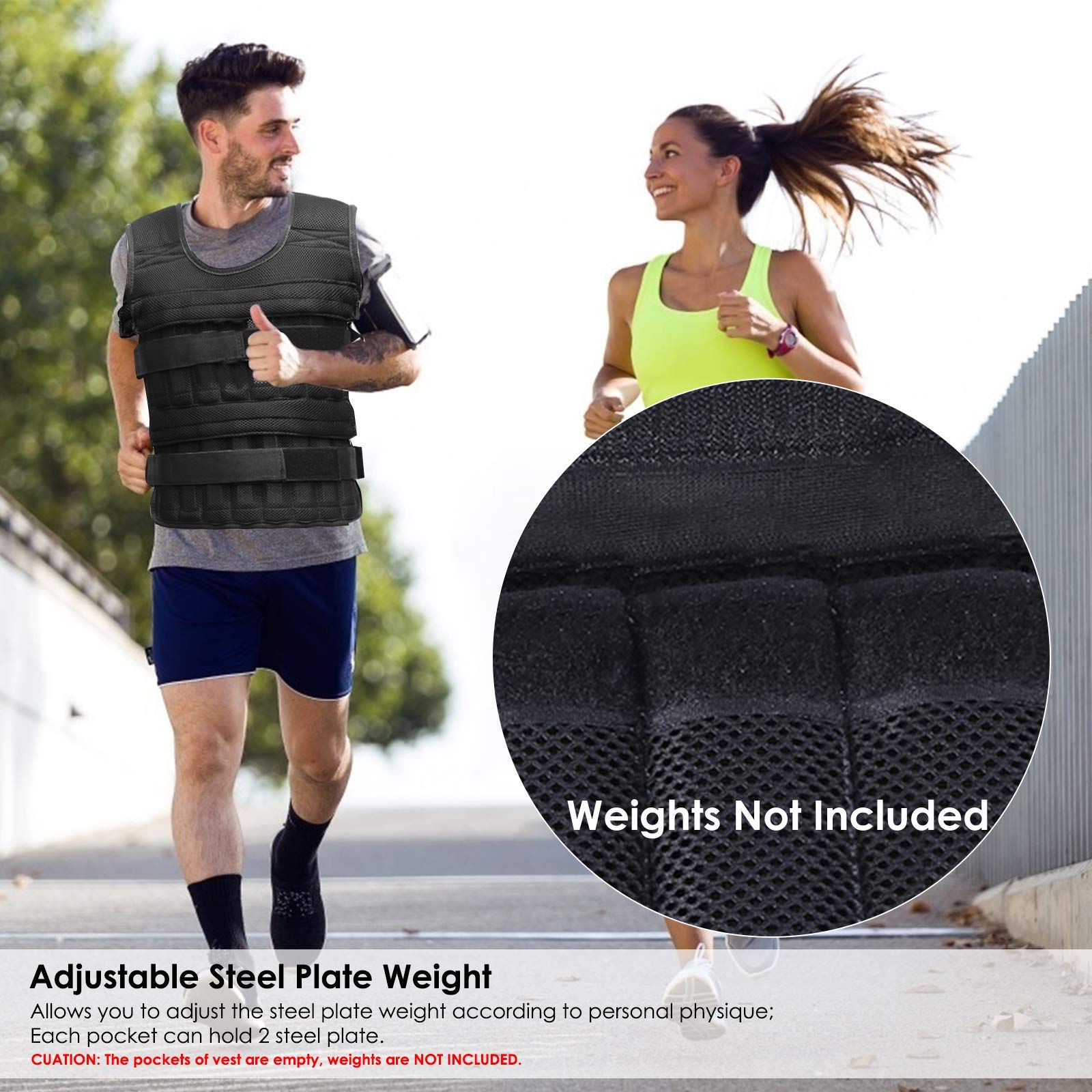 Gilet Lesté 20kg/40Lbs SOONHUA Avec 12 Sachets - Veste Entraînement Musculation Réglable - Poids Non Inclus