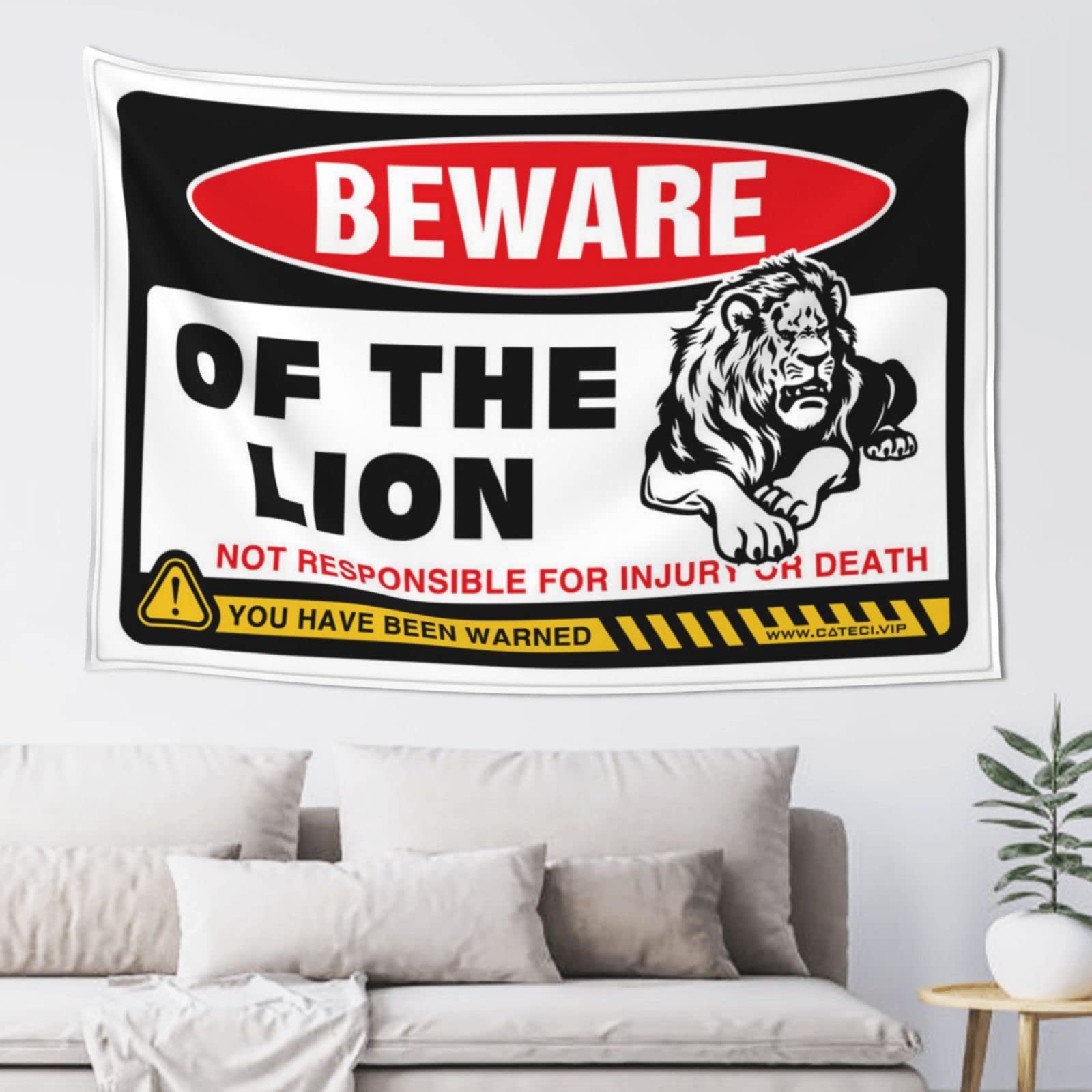 PRAVOXI Home Bar Decor Beware Of Lion Tapestry Funny Home Decor Man Cave Decor And Accessories(100X150CM)