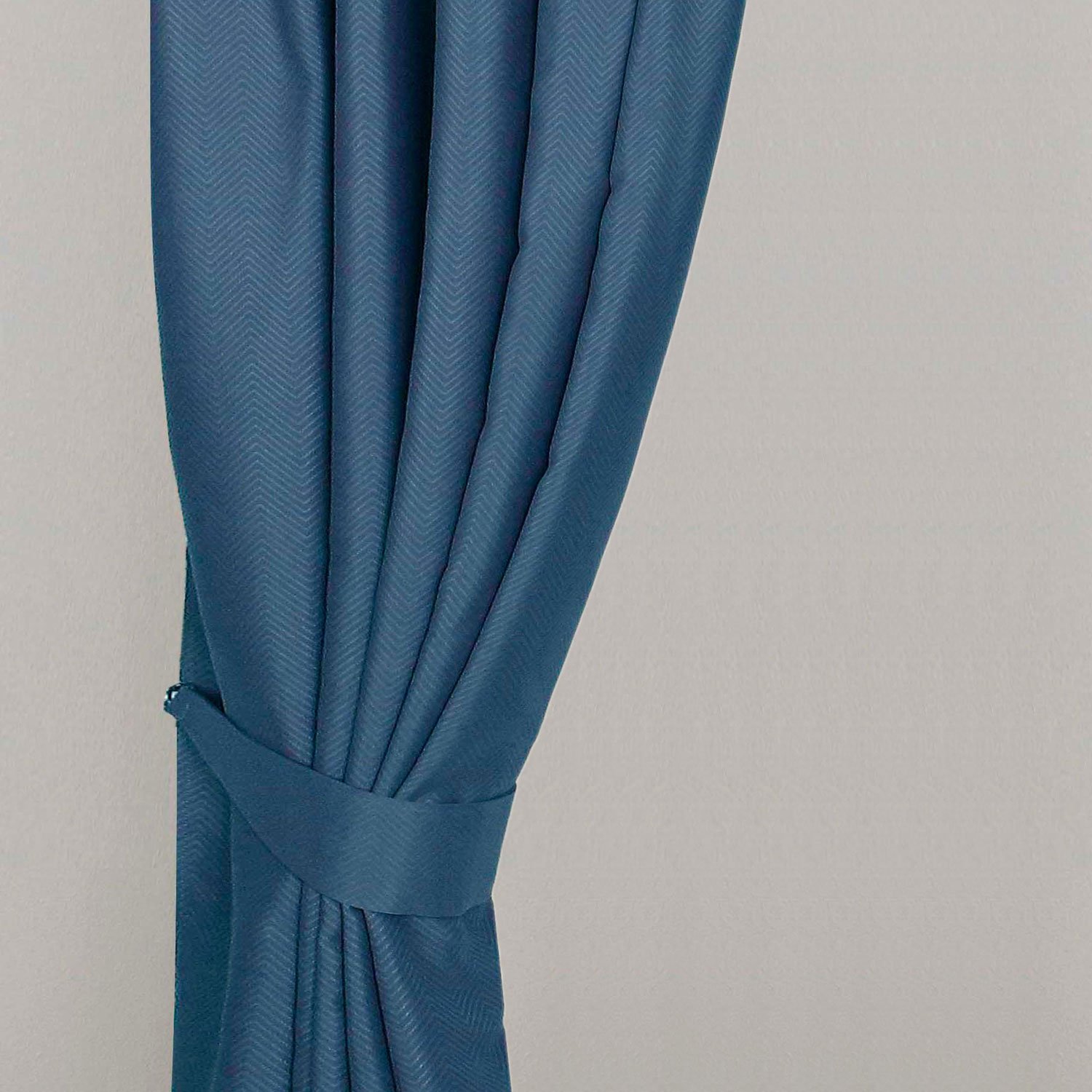 Homescapes Bleu Navy Blue Herringbone Chevron Curtains Tie Backs Pair