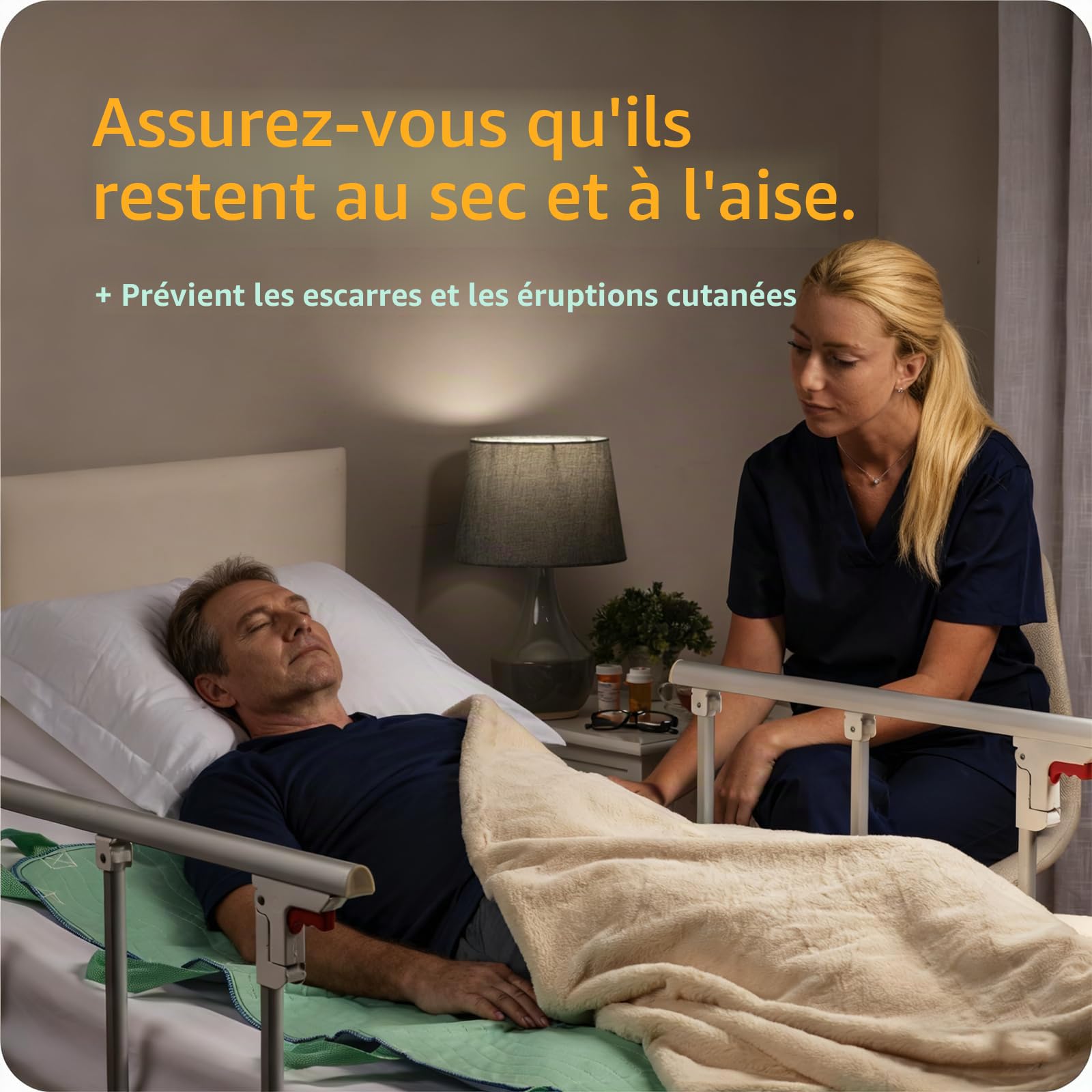 Alèse Imperméable avec 8 Poignées Renforcées, Séchage Rapide 10 Min, Lavable, Absorption 12 oz, pour Personnes Âgées et Incontinentes, 86x132cm