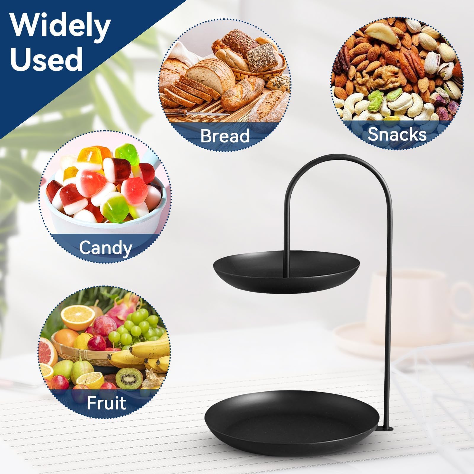 Corbeille à Fruits 2 Étages En Métal Noir - Plateau De Service Multi-usage Pour Cuisine Ou Salon - Design Élégant