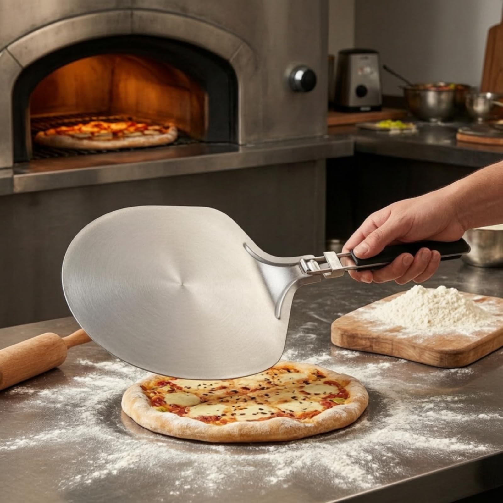 Paletta da Forno Forno in Acciaio Inox Paletta Pieghevole Utensile per Pizzaioli, Panificatori, Pizzerie, Barbecue