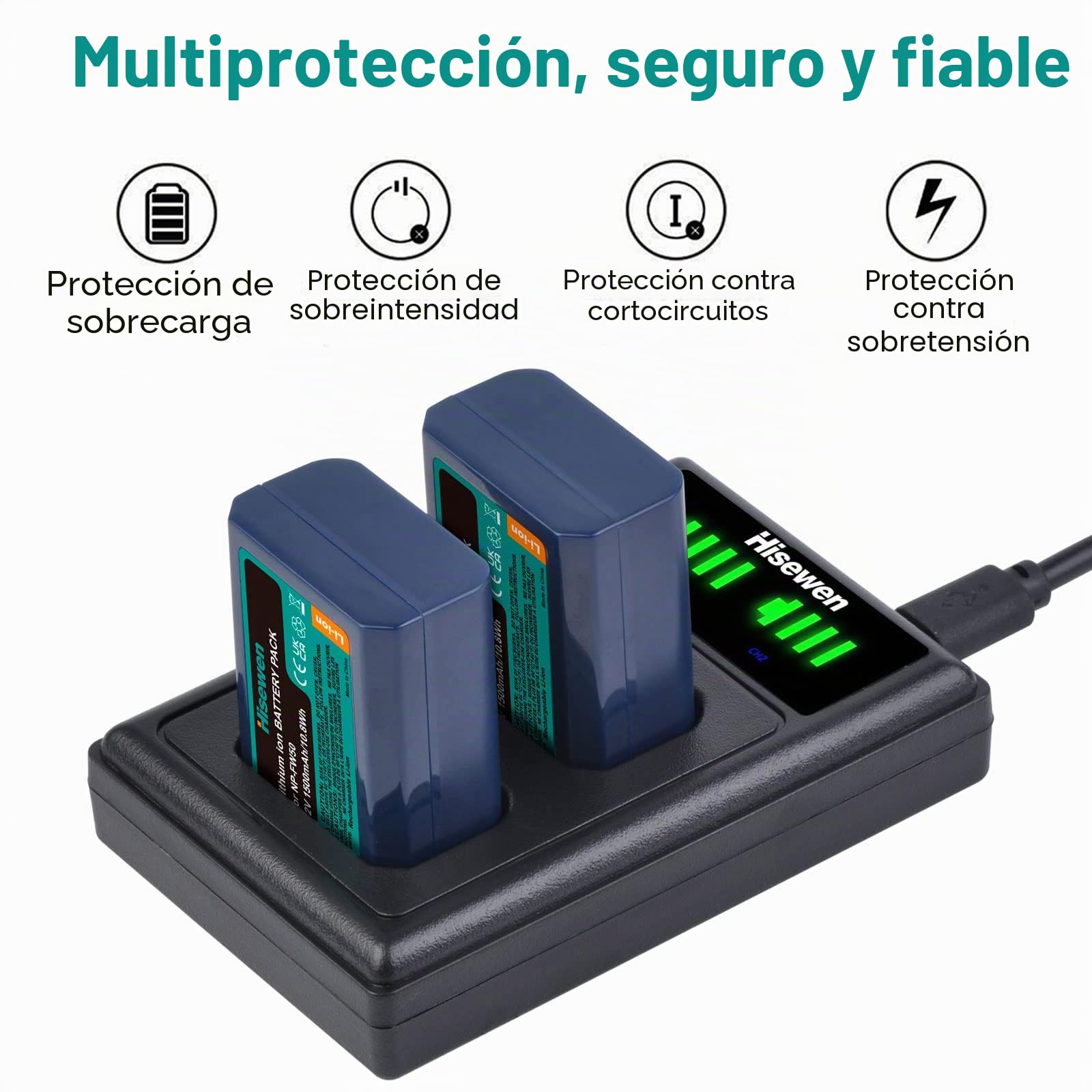 2Pack NP-FW50 Batería y Cargador Dual para Sony A6000, A6100, A6300, A6400, A6500, A7, A7 II, A7S A7S II, A7R, A7R II, NEX-7, NEX-6, ZV-E10 Cámara