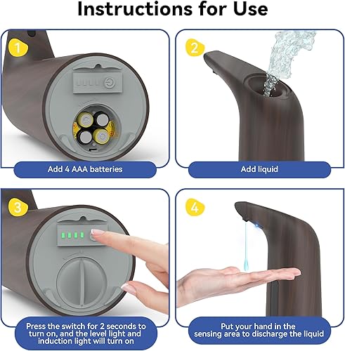 Miniatura 6 de Dispensador automático de jabón sin contacto, 15 oz/13.5 fl oz, gran capacidad, dispensador ajustable de cuatro niveles, volumen adecuado para baño