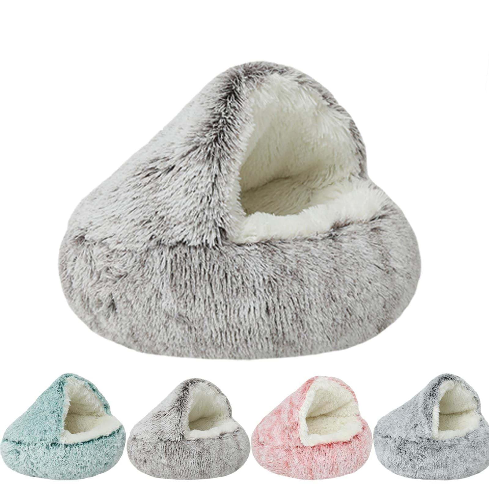 Cozy Cocoon Dog Bed, 15.7”/19.7”/25.6”/31.5”/39.5” Dog Bed with Cover Cave, Pet Caves for Dogs, Pet Cave Bed, Winter Pet Plush Bed (Brown, 31.5IN)