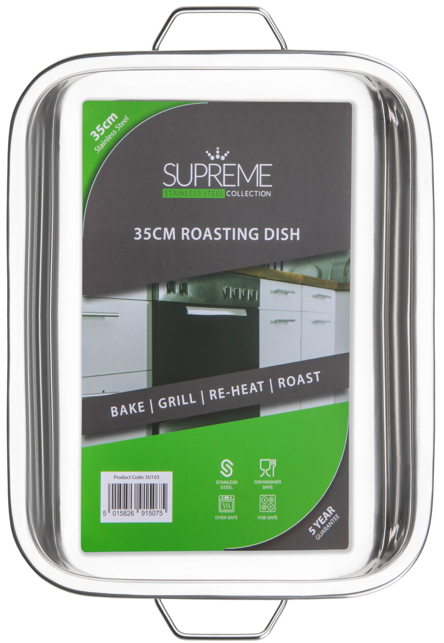 Stainless Steel Roasting Pan with Raised Bottom, 35cm Extra-Large Roaster & Baking Tray, Oven Safe, Reinforced Rim - Image 3