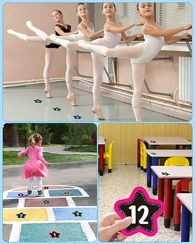 Miniatura 5 de PETCEE Calcomanías de línea para aula, 36 unidades de puntos de línea de estrellas para piso de aula, calcomanías de números para preescolar y