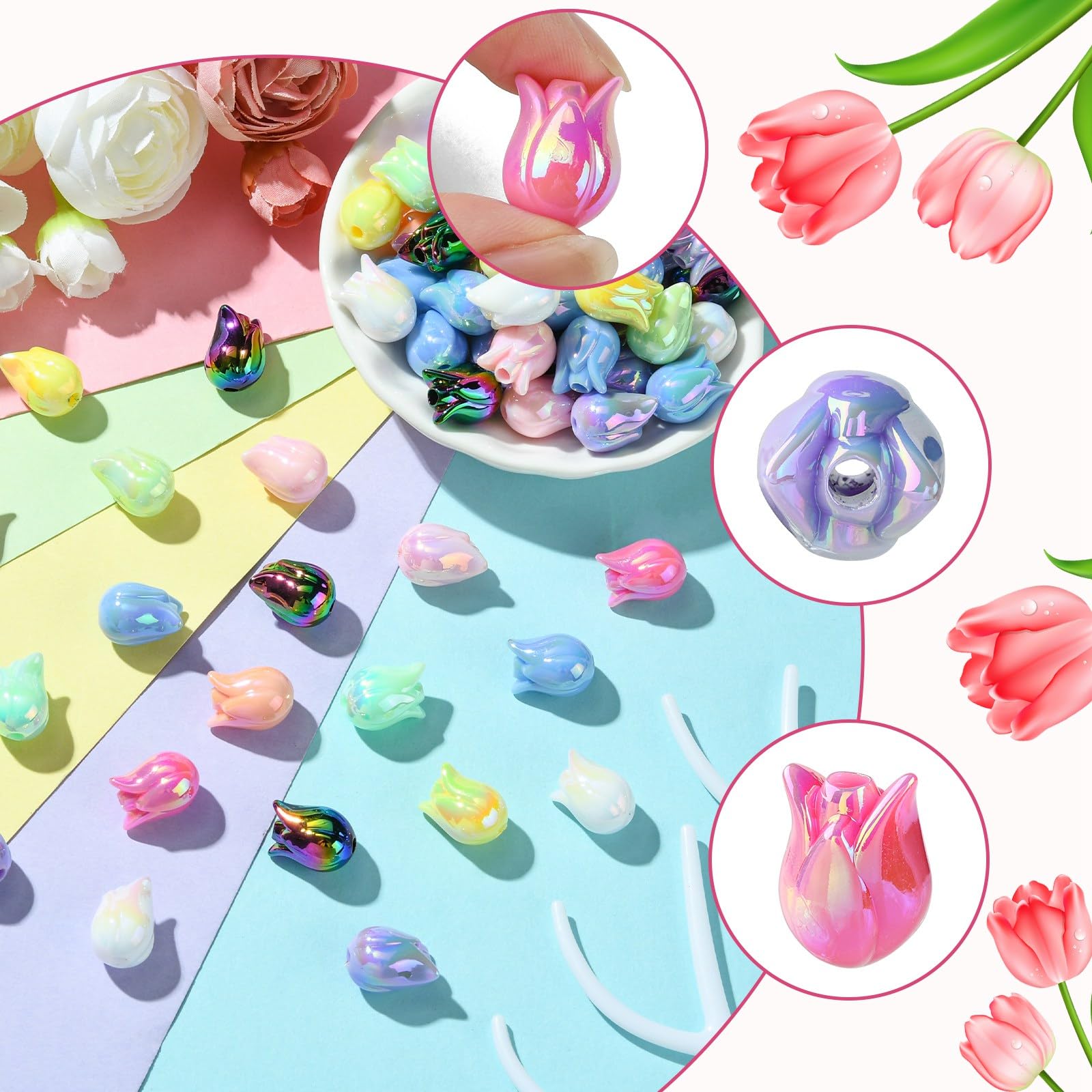 SUNNYCLUE 1 Box 200pcs White Flower Beads Acrylic Bead Caps Plastic Floral Sakuras 5-Petal Gold Plated Loose Spacer Bead For Jewellery Making Women