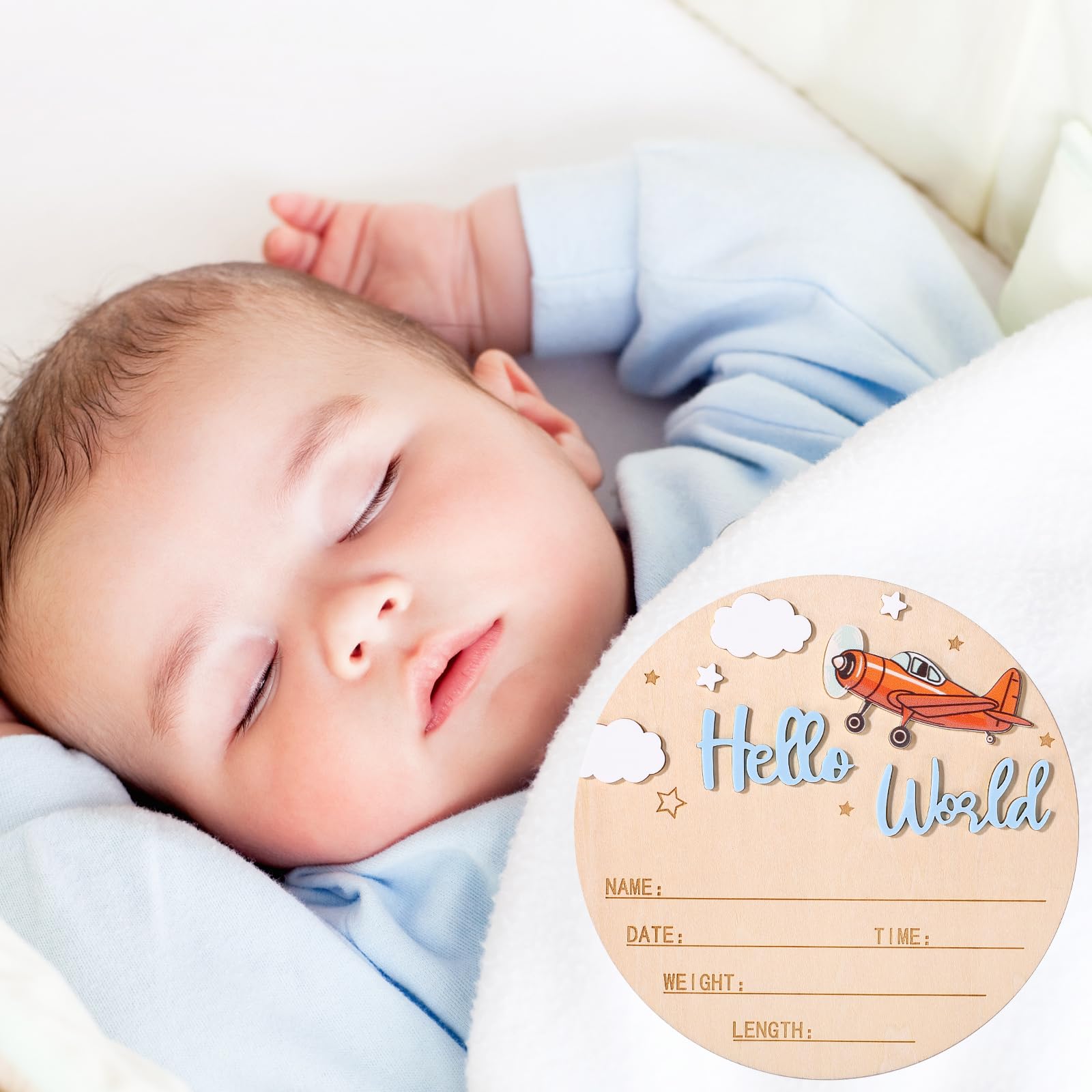 NQEUEPN Panneau d'Annonce de Naissance, 15 cm Panneau en Bois « Bonjour le Monde » Plaque Bienvenue pour Nouveau-Né Plaque avec le Prénom Bébé Accessoire Photo pour la Maternité (Bleu)