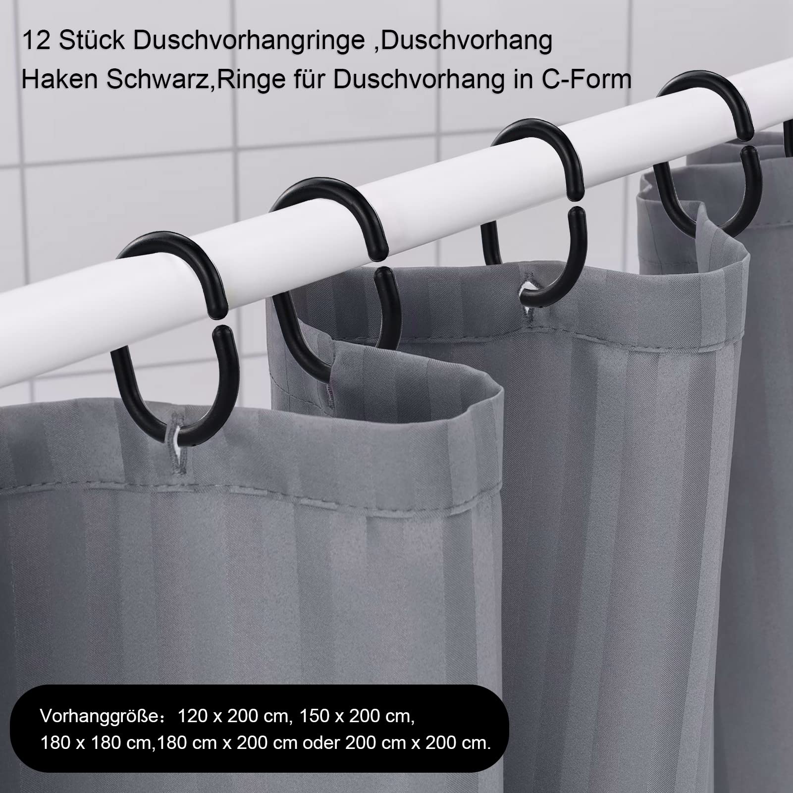 Kutesna 12 Anelli Per Tenda Da Doccia In Plastica Nera - copertina