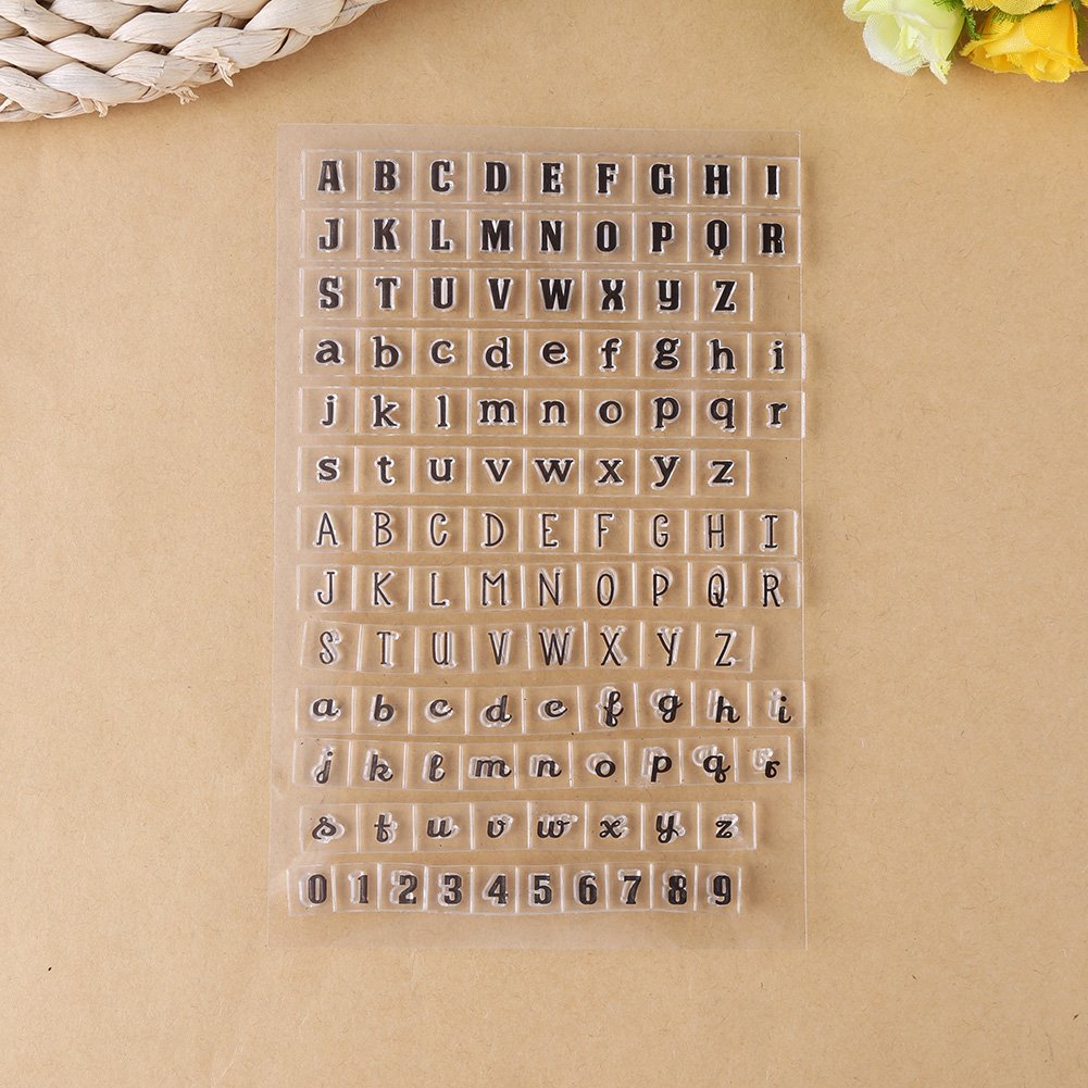 Timbro in Silicone Trasparente Alfabeto Lettere Numeri PVC Set per Craft Scrapbooking