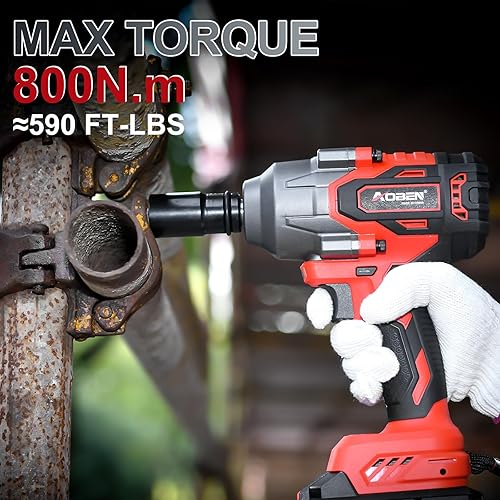 Miniatura 2 de AOBEN Llave de impacto eléctrica de 800N.M, pistola de impacto inalámbrica de 12 pulgada, juego de llaves de impacto de alto par de 590 pies de