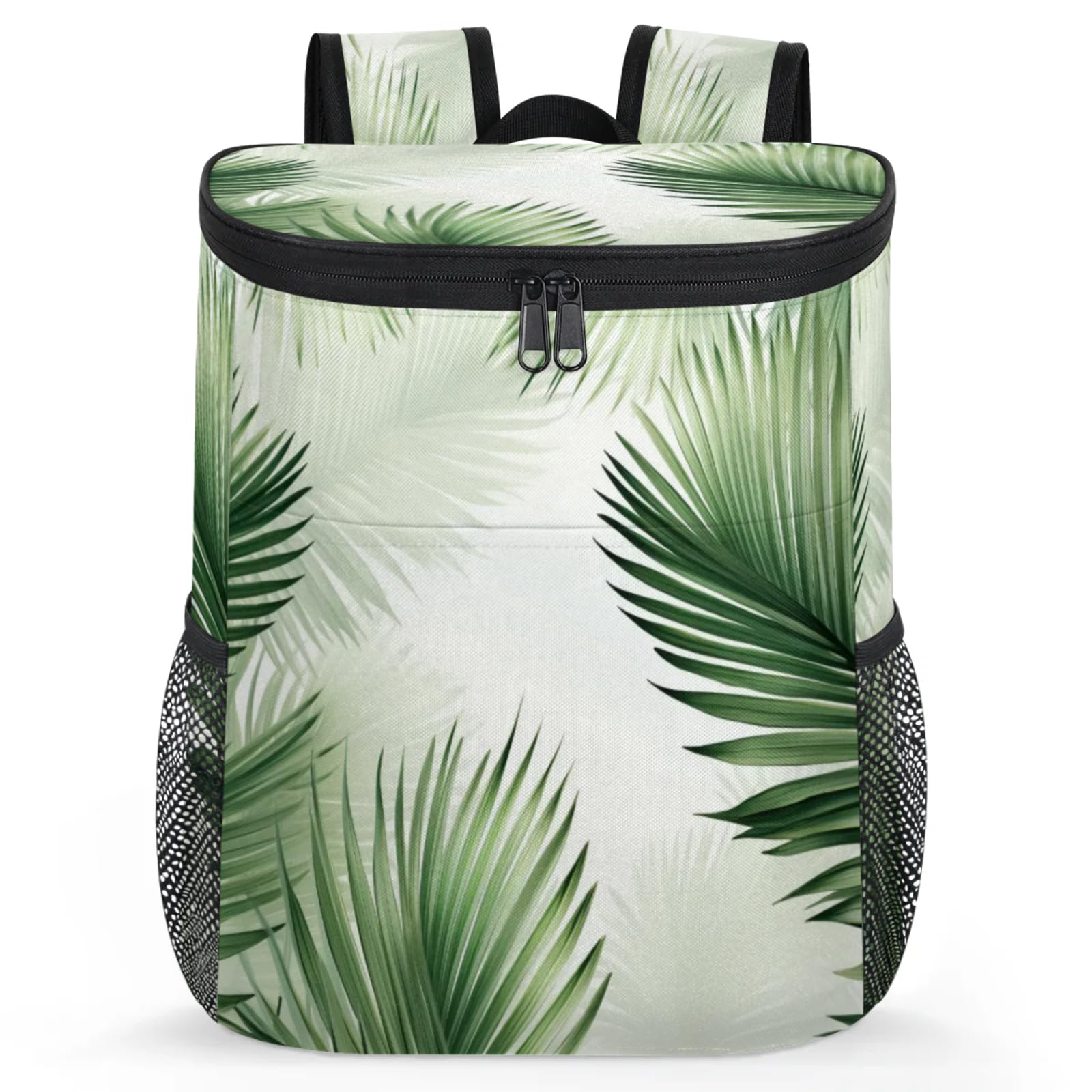CNNINGYI Large Waterproof Insulated Cooler Backpack, Tropical Green Plant Leak Proof Backpack 30 Cans, Palm Leaf Lightweight Cooler Bag for Travel Camping Beach Lunch