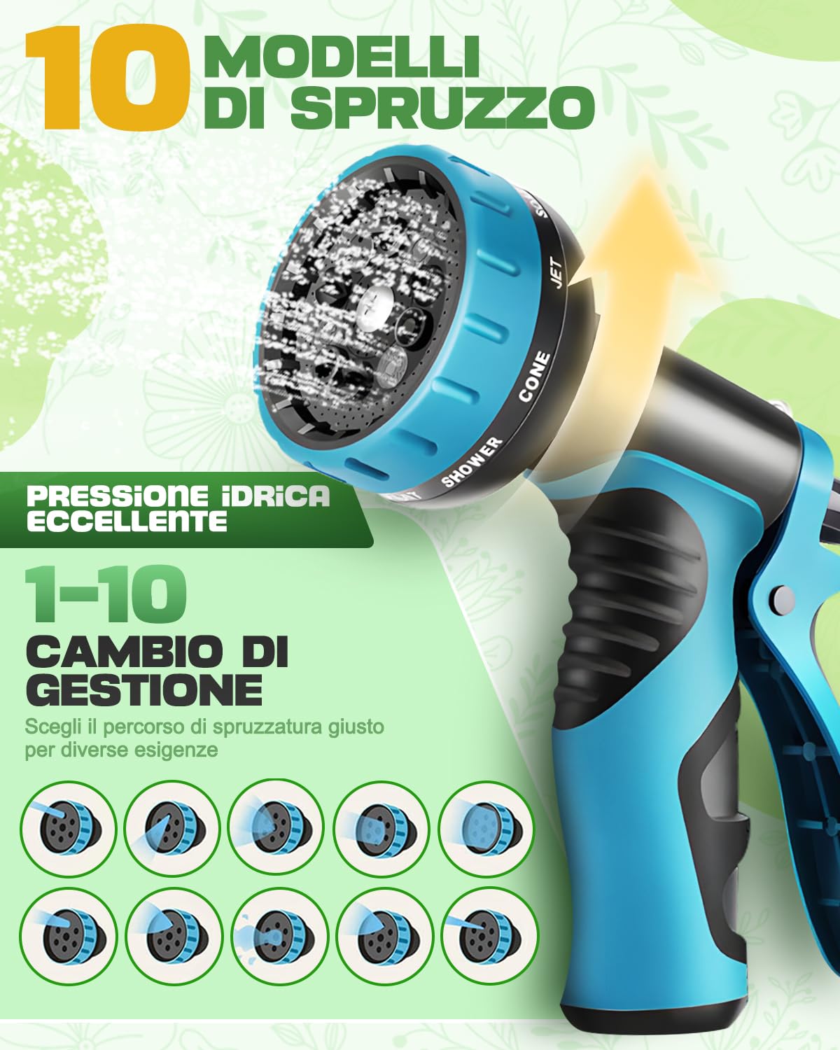 Tubo Estensibile 45m Universale, Canna Flessibile Multiuso con Pistola 10 Funzioni e Raccordi in Ottone, Tubo Rinforzato 4 Strati, per Giardinaggio, Pulizia e Auto