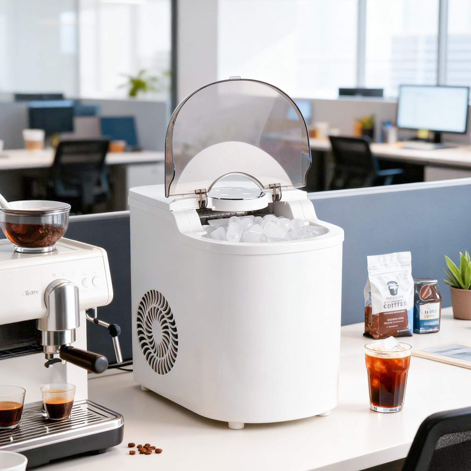 VEVOR Tisch-Eiswürfelmaschine, 7 Eiswürfel in 6 Minuten, 11,8 kg pro Tag, selbstreinigendes Gerät mit Eisschaufel, Eiswürfelmaschine mit 2 Größen von Kugeleis für Zuhause Küche, Büro Bar Party