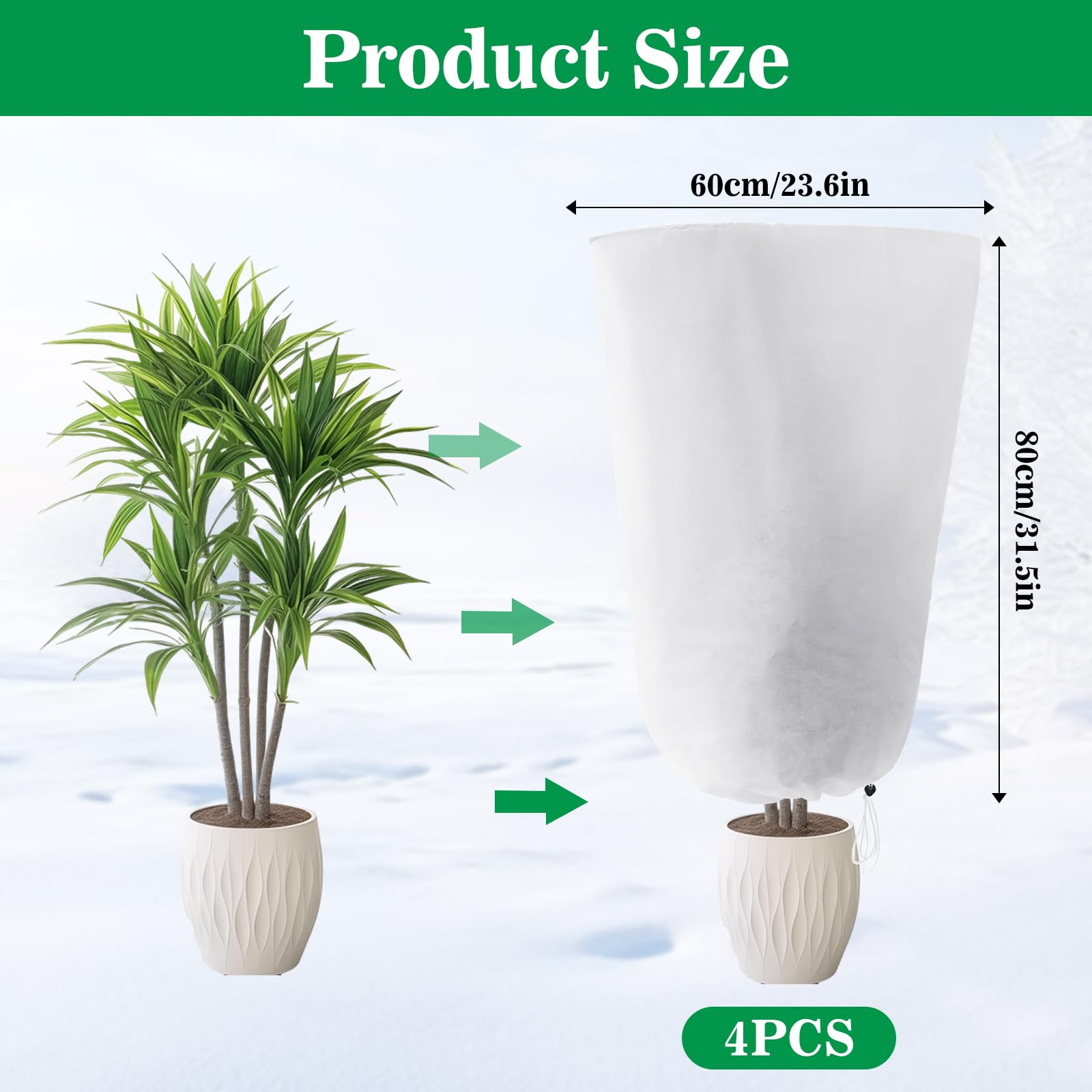 4Pcs Plant Winter Fleece, 60x80cm Antifreeze Plant Blanket, Frost Protection Cover, Rip Resistant Garden Fleece Bags - Image 2