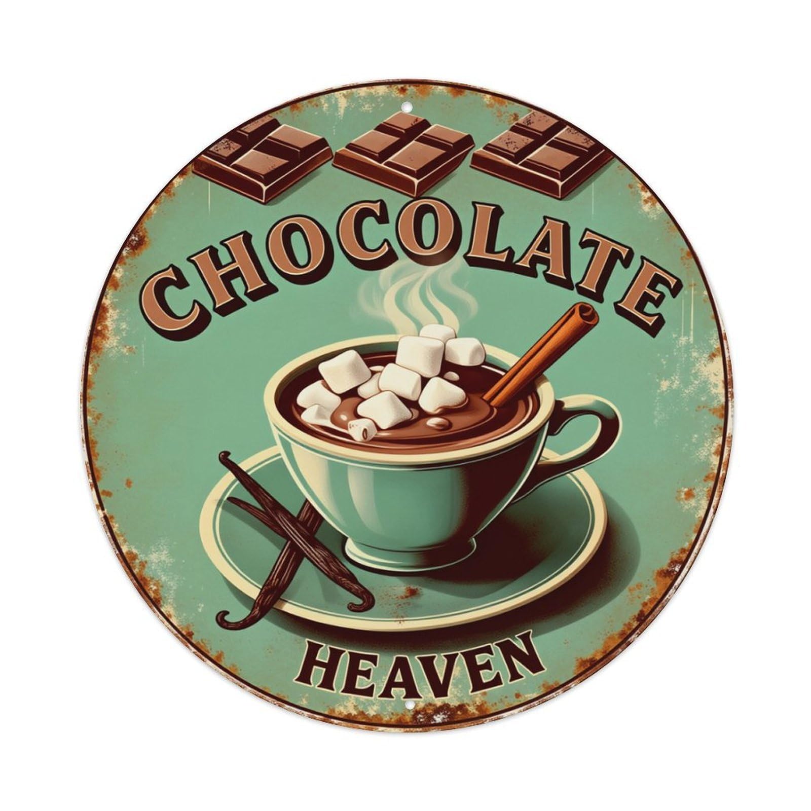 Chocolate Cup Marshmallows Cinnamon Vanilla Round Tin Sign Retro Metal Sign for Cafe Bar Pub Home Game Room Gym Club Wall Decoration Vintage Metal Poster 8x8 Inch
