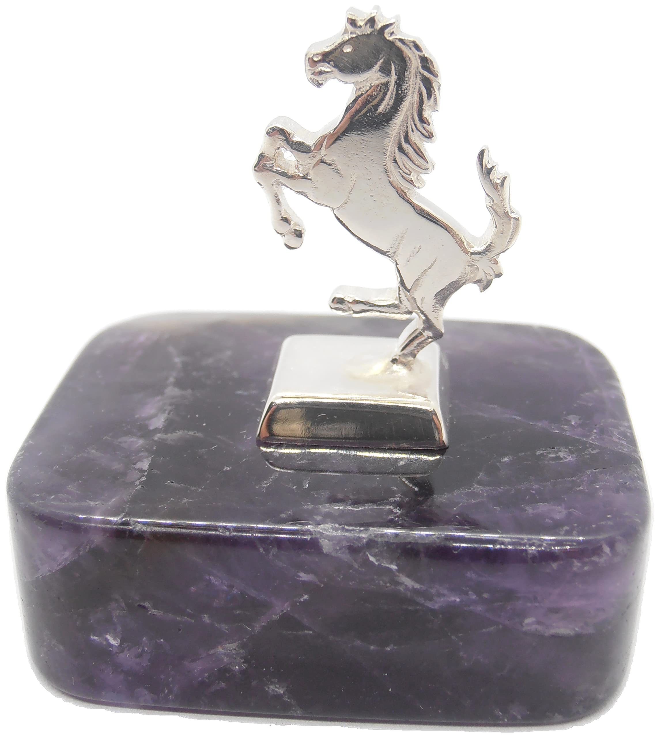 Ornement cheval cabré argent 925 et améthyste, cadeau idéal