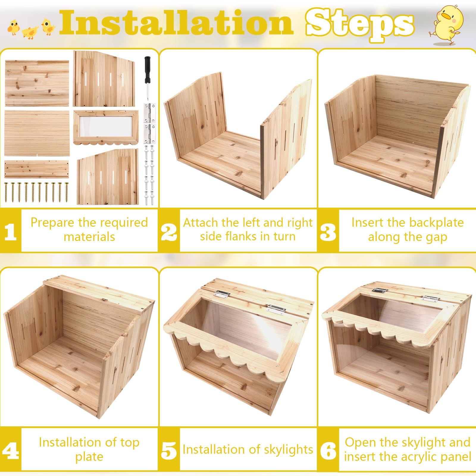 Scatola per allevare polli, grande scatola in legno per pulcini, forniture per polli per bambini, box per animali con parte superiore per polli, anatre, quaglie, criceti (40 x 30 x 30 cm)