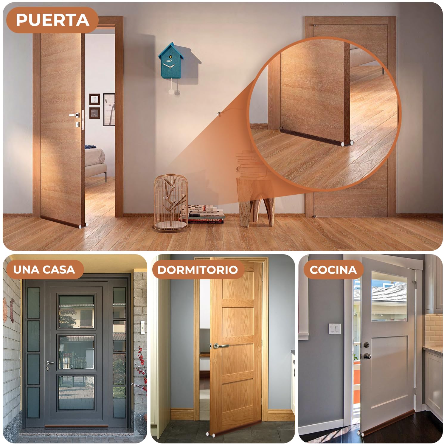 3 Piezas 96 cm Puerta Flexible Tira De Sellado Inferior, Burlete Doble para Puerta, Doble Aislamiento Anticorriente, Protección Polvo, Insectos Y Aislamiento Acústico (Marrón, 3 Piezas)