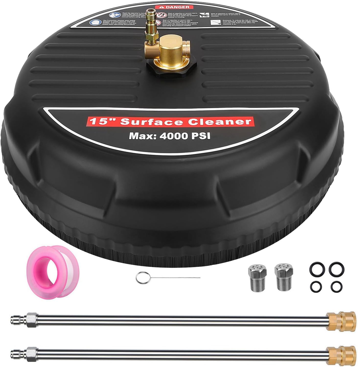 15in Pressure Washer 4000PSI Surface Cleaner Disc Power Washer Broom with 2 Washer Extension Wands 2 Replacement Nozzles Flat Surface Cleaner for Cleaning Patios Driveways Sidewalks