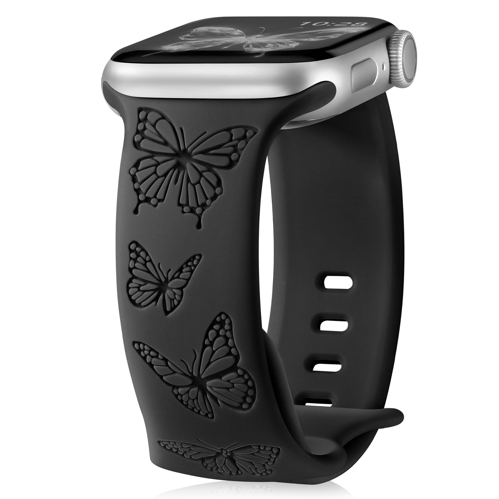 YGTIECS Butterfly Engraved Bands Compatible with Apple Watch Bands for Women 45mm 44mm 42mm 49mm, Elegance Silicone Butterflies Embossed Strap for iWatch Bands Series Ultra 2 Ultra SE 9 8 7 6 5 4 3 2