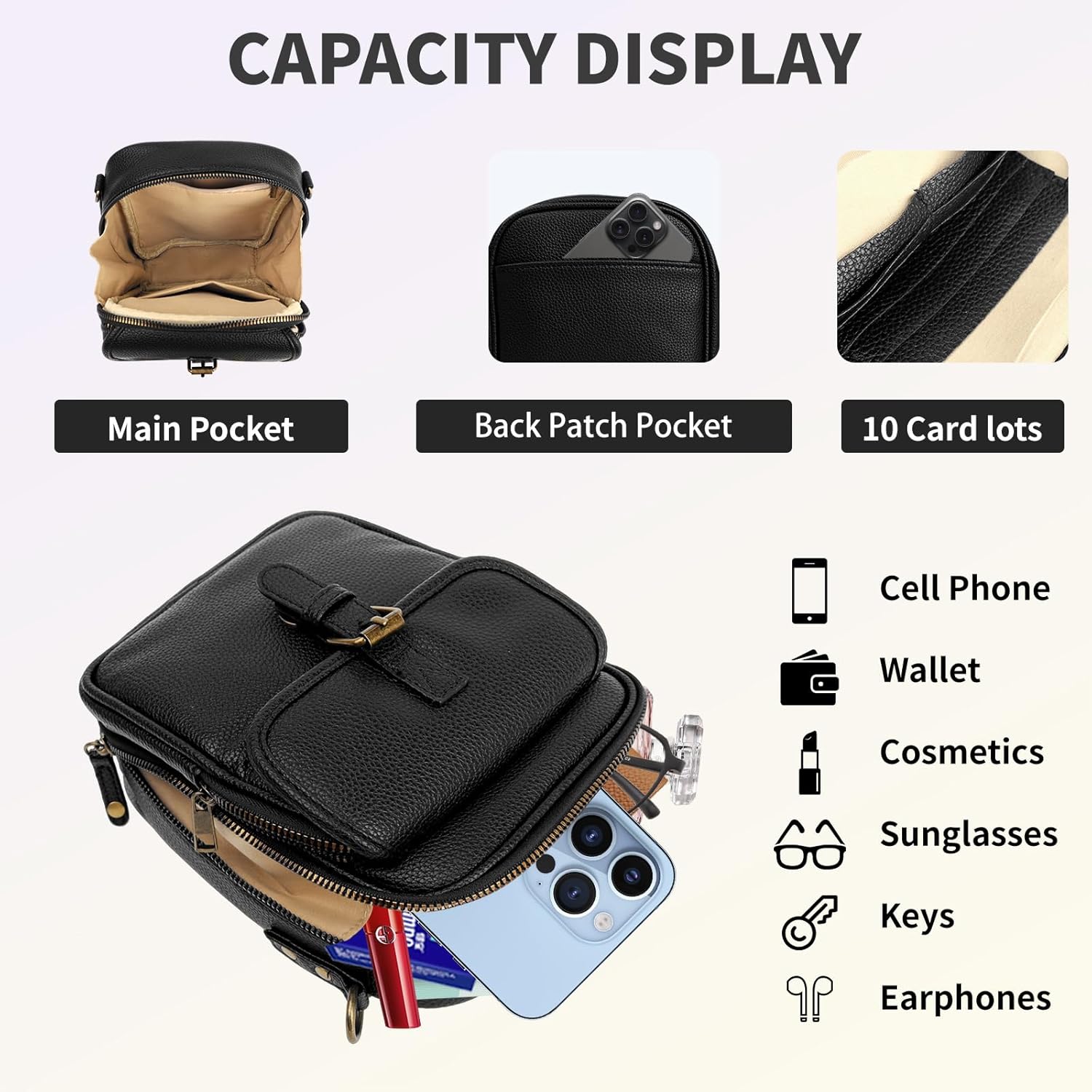 Crossbody Leather Bag,Double Layer Large Capacity Messenger Bag for Women,Retro Faux Leather Built in Anti Theft Bag