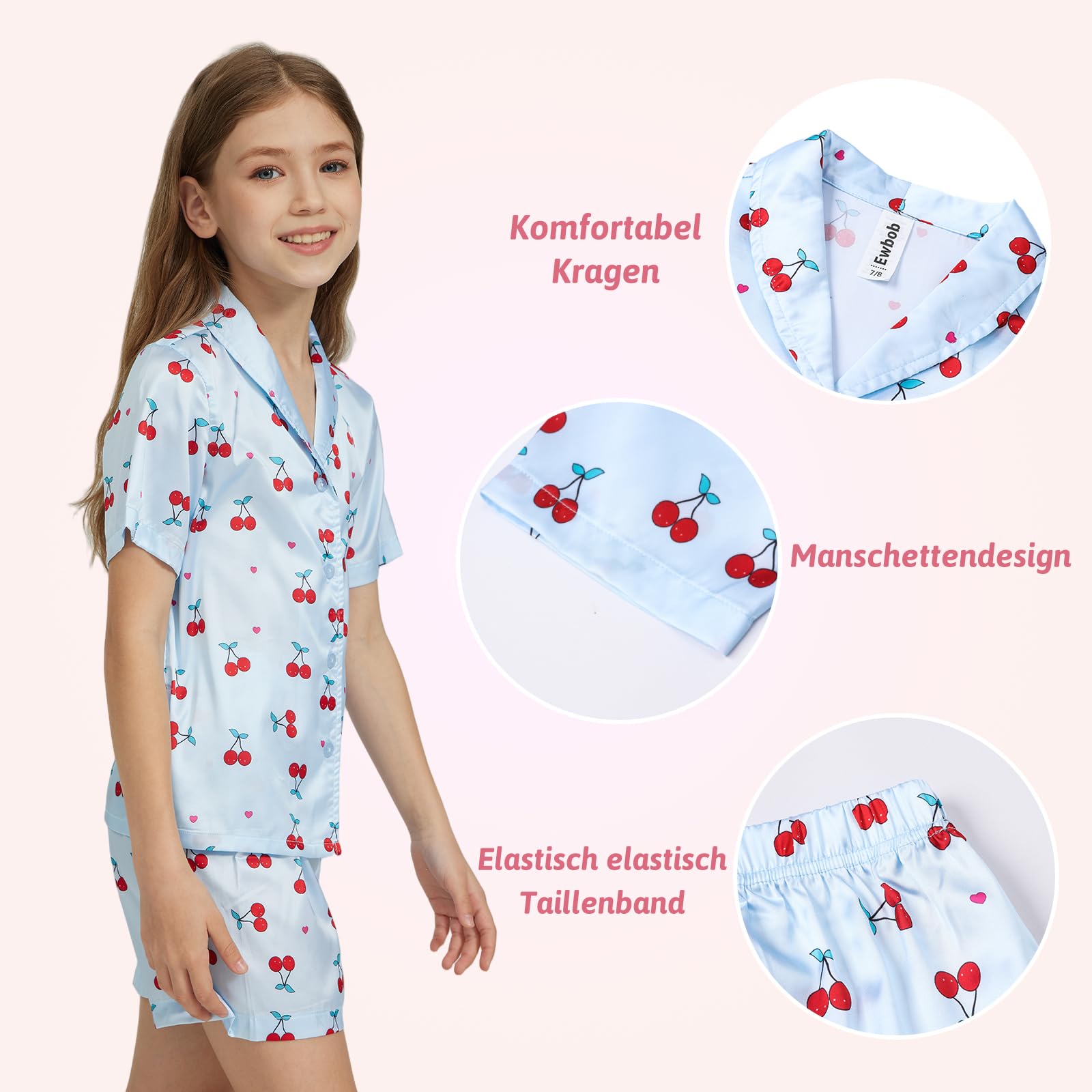 Ensemble de Pyjama Girls, Pyjama en Satin Confortable pour Enfants, pour Un Cadeau ou Une Surprise de Noël 5-14 Ans