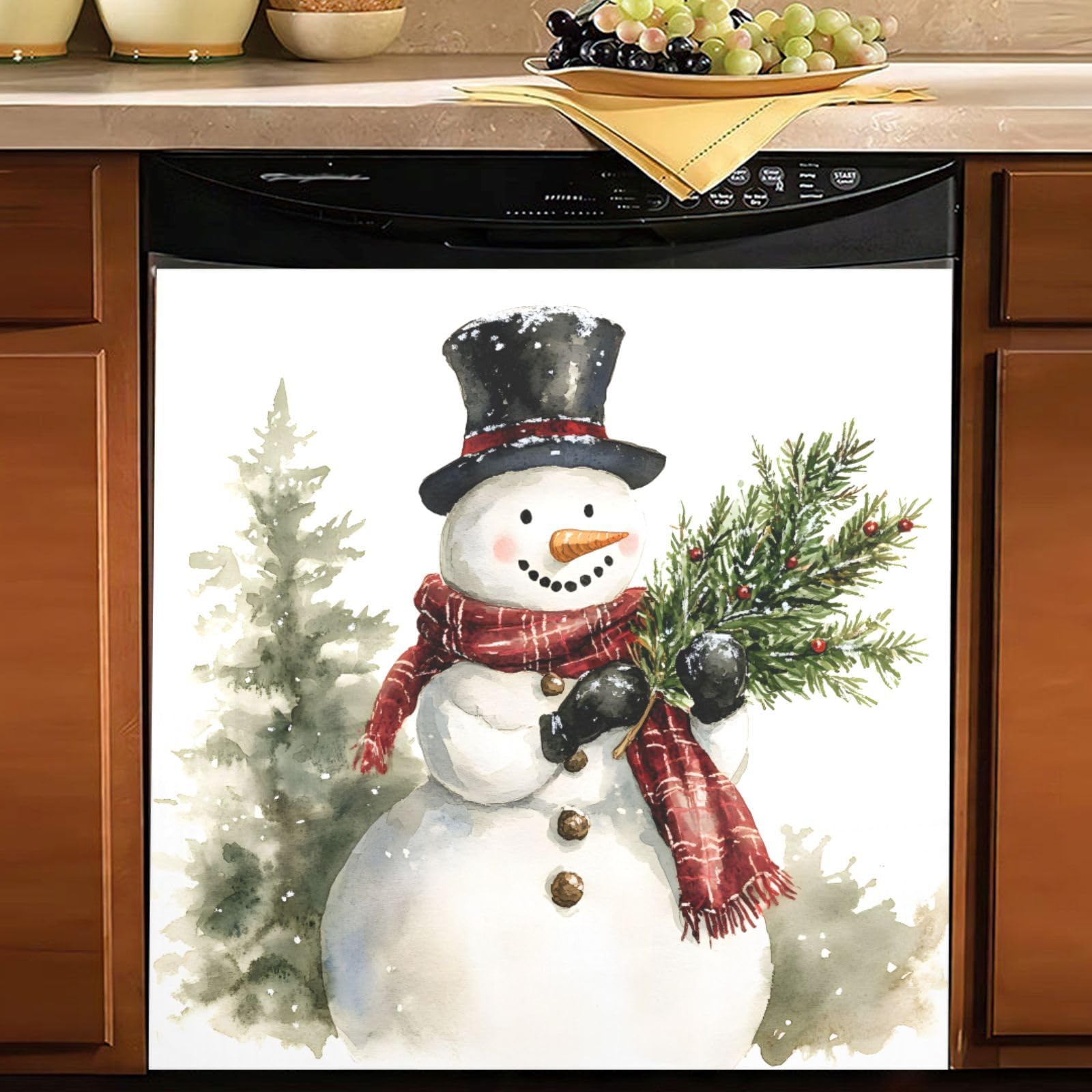 Autocollant magnétique lave-vaisselle bonhomme de neige rouge pour décoration de cuisine festive