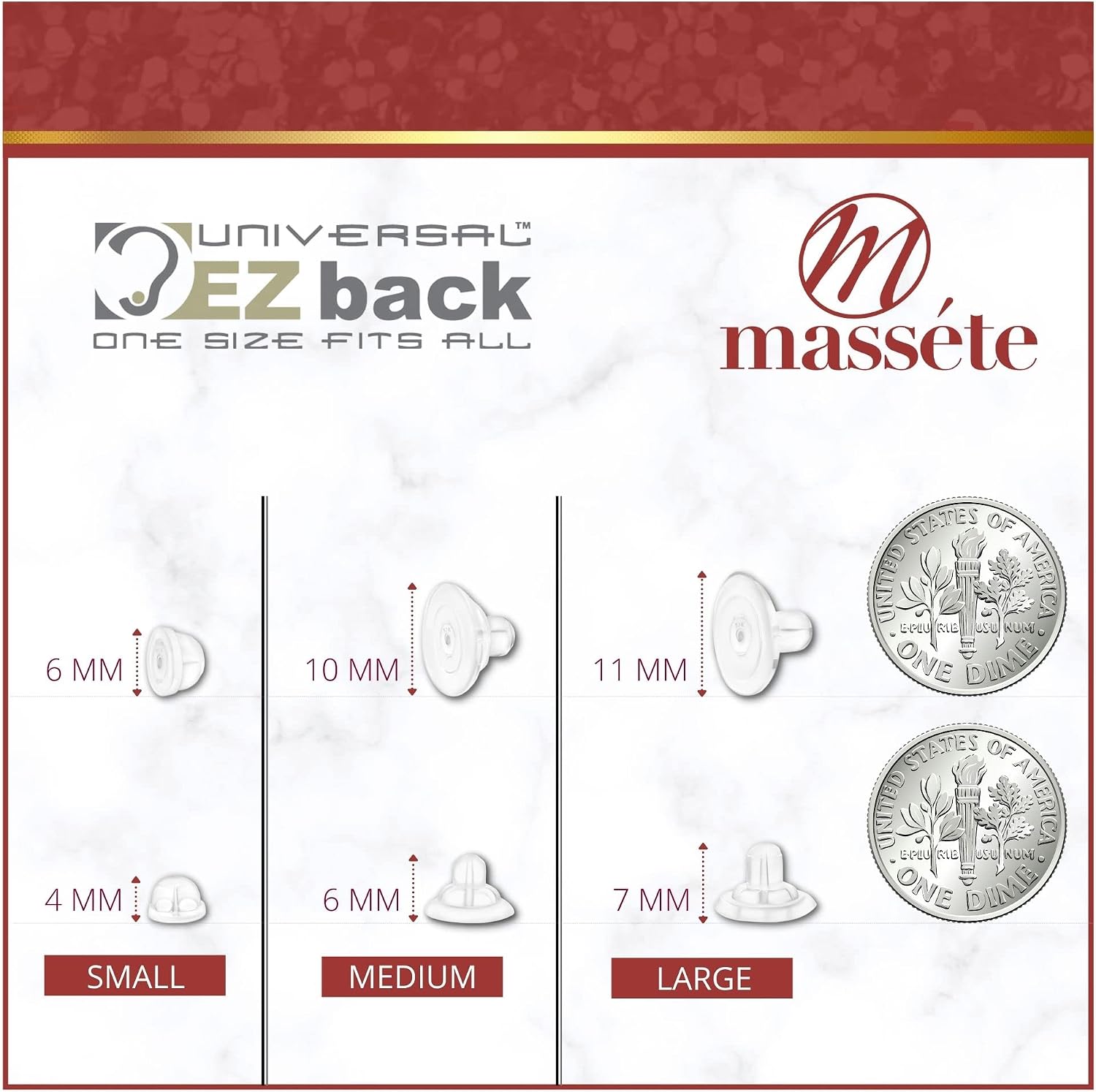 Universal EZback Earring Backs Soft Clear Silicone and 10k White Gold Medium 2 Pairs