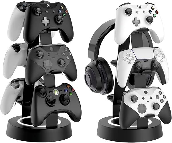 Game Controller Holder 3 Tier-Universal Headphone Stand for Desk, Aluminum Controller Stand Headset Holder Desk Storage Organizer Compatible with Xbox PS4 PS5 Switch PC Gaming Accessories(Black)