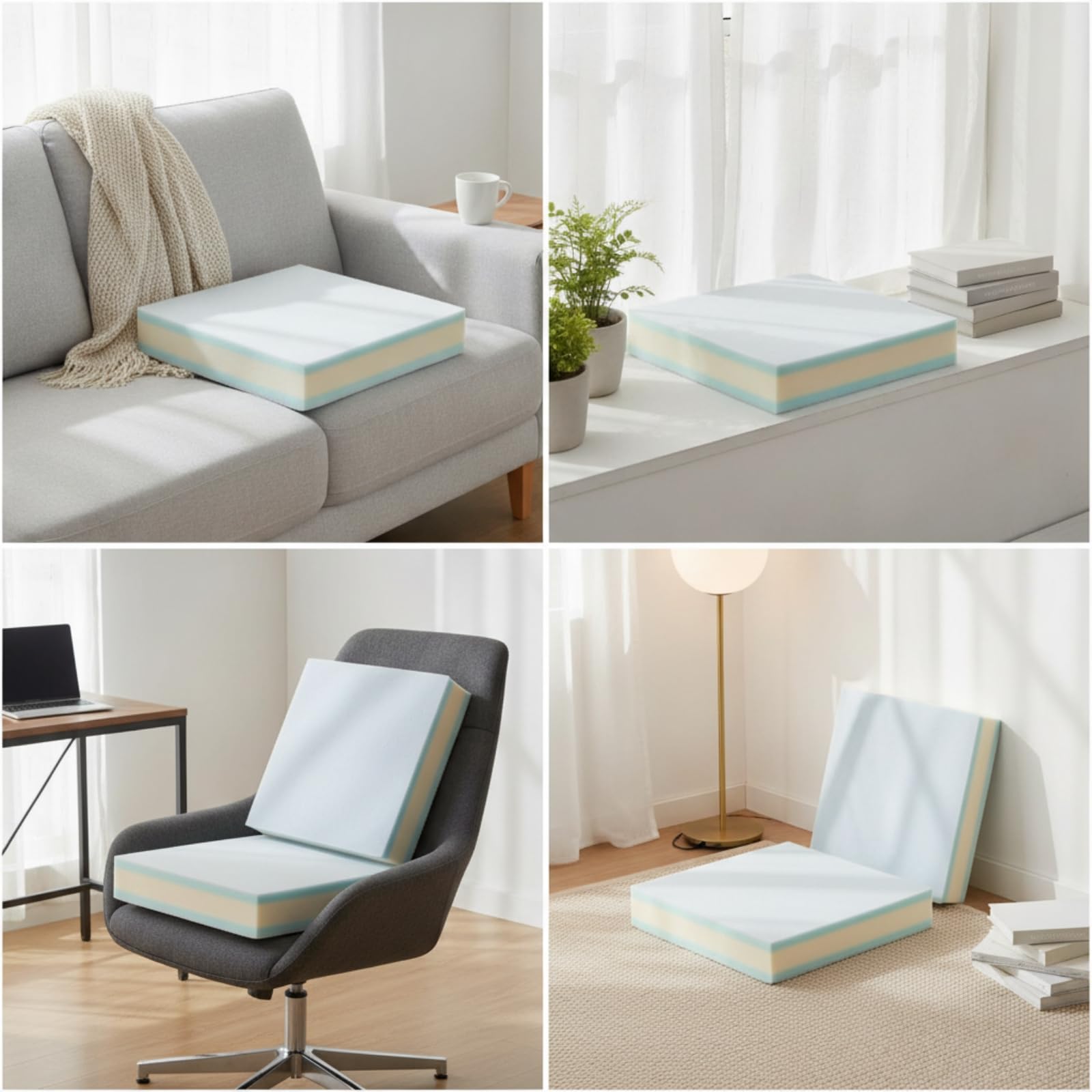Schaumstoff Sitzkissenauflage für Couch mit Kern als Druckmindernde Unterlage für Erholsames Sitzen Und Einfaches Zuschneiden für Individuelle Passform, 56x56x15cm