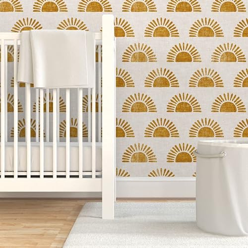 Miniatura 6 de Spoonflower Papel tapiz autoadhesivo para despegar y pegar, estampado de bloques bohemios, sol sol en naranja dorado, papel tapiz extraíble