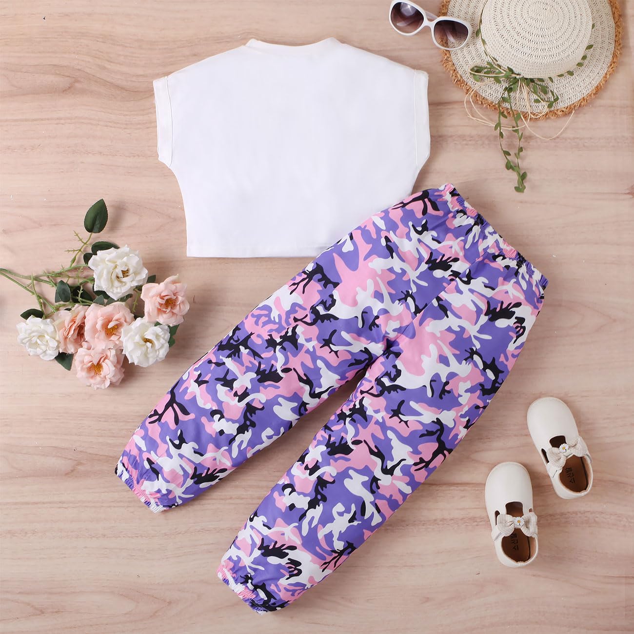 Zestawy odzieży dla dziewczynek na lato, hip hop, krótki rękaw, tank top + spodnie kamuflażowe z kieszenią, strój do tańca ulicznego, T-shirty, spodnie, zestaw odzieży dla dziewczynek w wieku