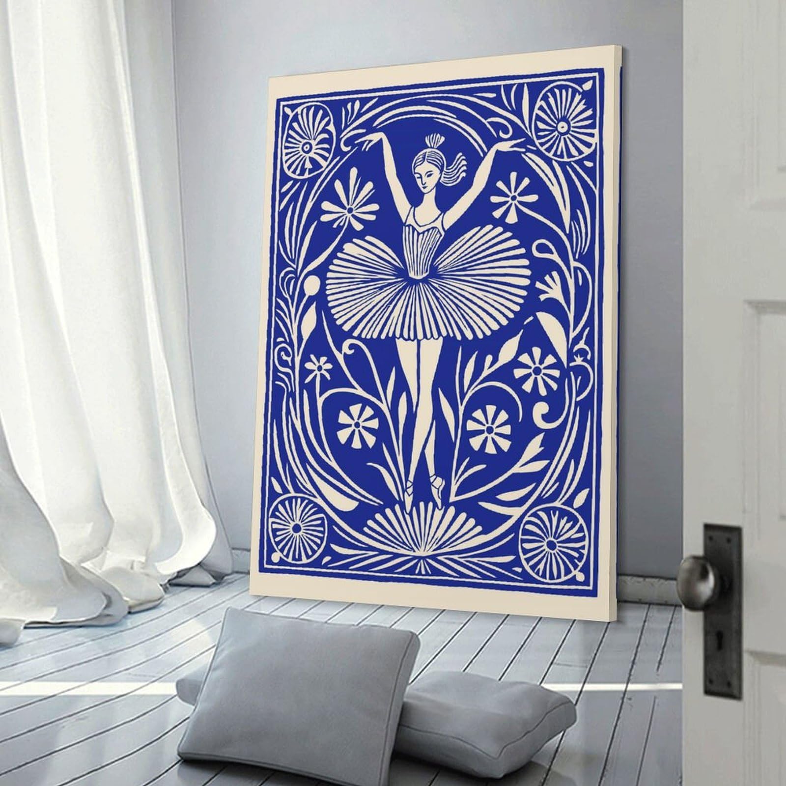 Junmoney Hanging Wall Art Ballet Dancer in Floral Frame, 20x30inch(50x75cm), for Contemporary Homes, Apartments Or Offices, Stylish Wall Art for Fresh Spaces