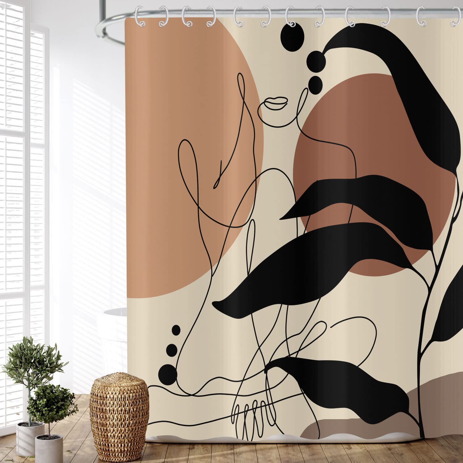 ASDCXZ Boho Style Shower Curtain 120x200 cm, Modern Abstract Art Boho Girl Body Line Bath Washable Shower Curtains Polyester Textile Waterproof Shower Curtain for Bathtub with 8 Hooks — image 1