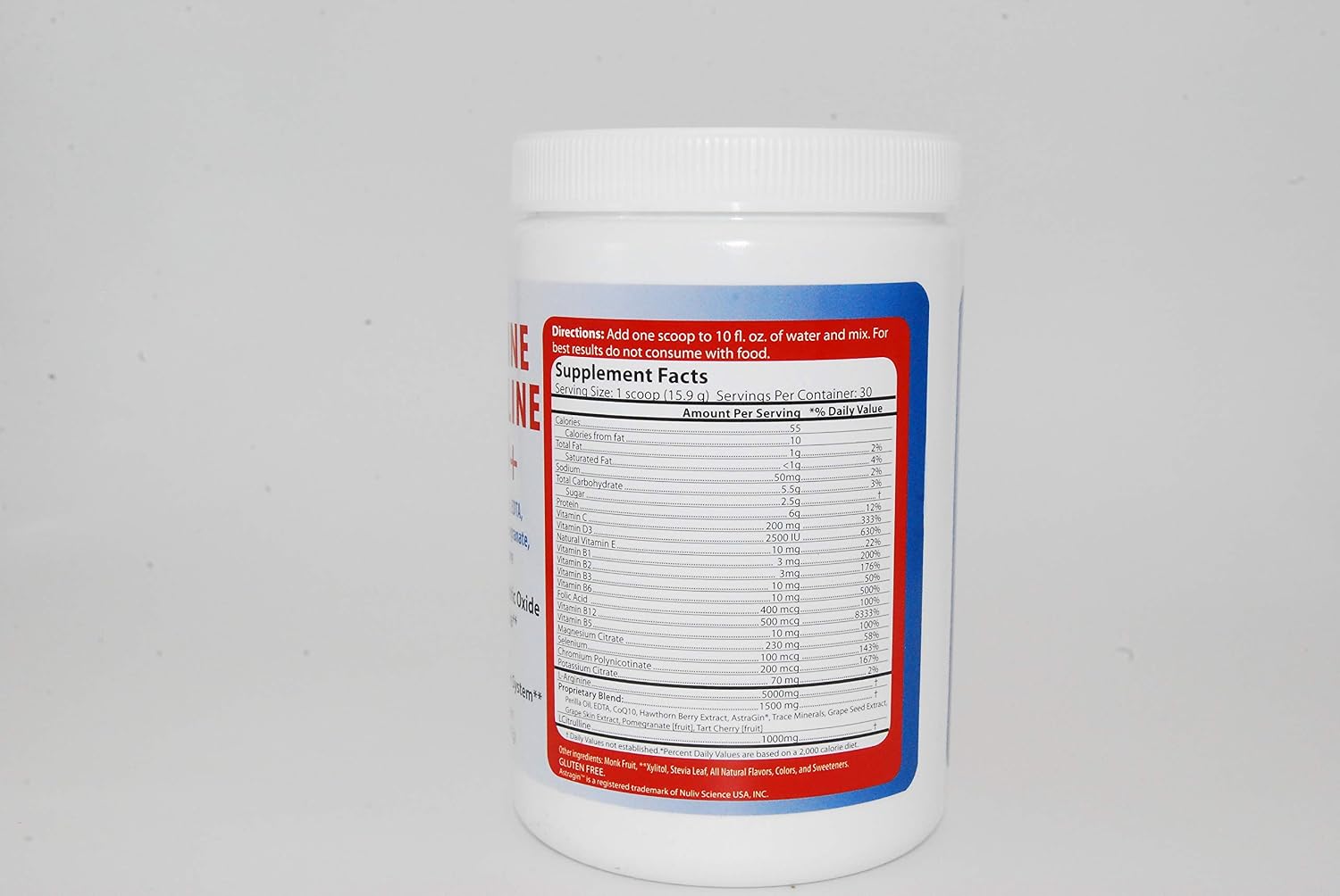 L-arginine 5000 mg and L-citrulline 1000 mg Combo, Nitric Oxide Supplement Complex, Cardio Heart Health Powder, Mixed Berry Flavor